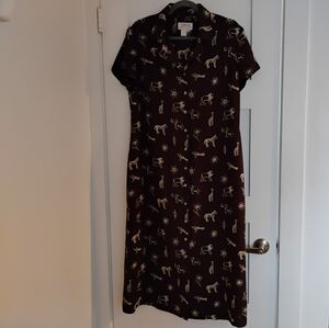 Talbots Brown Zoo Animal Print Midi Dress Size 16P
